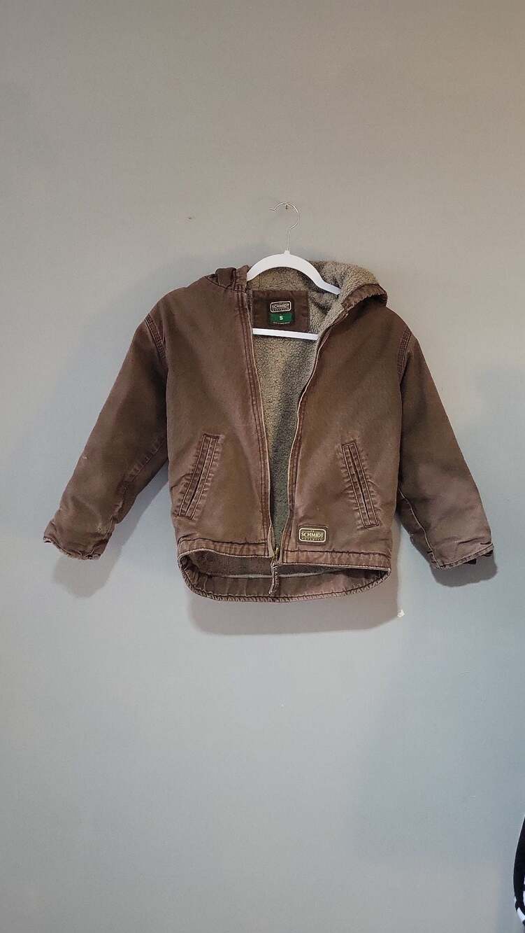 C.E. Schmidt Youth Sherpa Lined Canvas Work Jacket Size S Brown